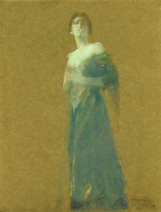 Frau in Blau von Thomas Wilmer Dewing