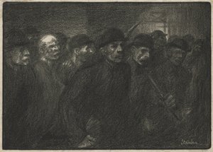 Arbeiter verlassen die Fabrik