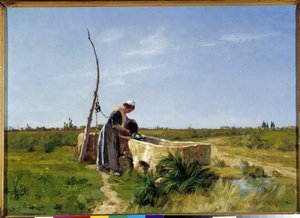 Der Bauer und der Brunnen, Gemälde von Theophile Mayan (1860-1937)