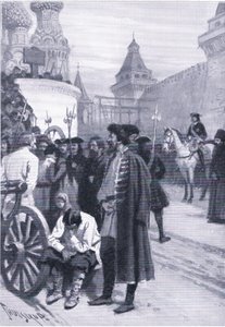 Hinrichtung der Strelitzen auf Befehl von Peter dem Großen, Illustration aus Landmarks in European History, veröffentlicht von Gresham Publishing Co, ca. 1920 (Lithografie)