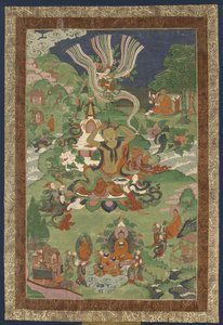 Thangka mit Szenen aus dem Leben des Buddha, zweite Hälfte des 19. Jahrhunderts