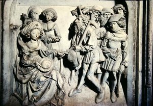 Grab von Heinrich II. (973-1024) und seiner Frau Kunigunde, Detail von Kunigunde, die unehrliche Diener entlässt von Tilman Riemenschneider