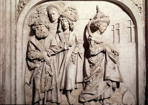 Grab von Heinrich II. 973-1024 und seiner Frau Kunigunde, Detail von Kunigundes Feuerprobe bei Verdacht auf Ehebruch, 1499-1513 von Tilman Riemenschneider
