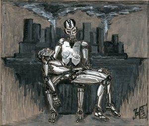 Traurige Umarmung des Androiden