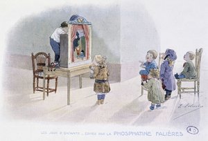 Kinderspiele: Puppen (Guignol?) - Zeichnung von Lobrichon, ed. von Phosphatine Falieres, ca. 1920 von Timoleon Marie Lobrichon