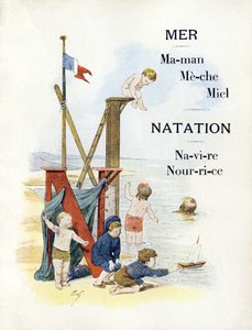 Buchstaben M und N darstellend Kinder am Strand, späte 19. Jahrhundert von Timoleon Marie Lobrichon