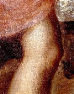 Der Tod des Actaeon, Detail von Dianas Knie, ca. 1565 (Öl auf Leinwand) (Detail)
