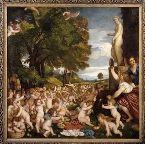 Offrande an Venus. Kleine Amoretten versammeln sich, um der Göttin Aphrodite zu huldigen