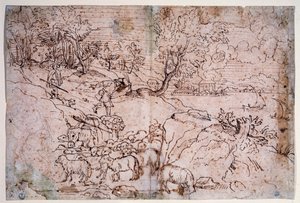 Studie einer Landschaft mit Schafen