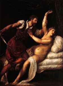 Tarquinius und Lucretia, von Tizian, Öl auf Holz, 84x68 cm von Titian (c.1488 1576)