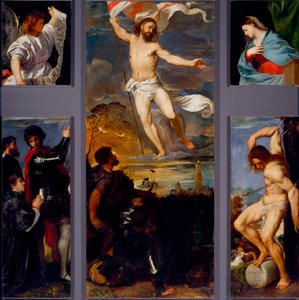 Die Auferstehung, Die Jungfrau, Heiliger Sebastian und die Sponsoren (Averoldi-Polyptychon)