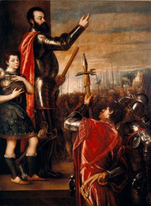 Die Rede von Alfonso de Avalos (1502-1546), italienischer Condottiere. Gemälde von Tiziano Vecellio, genannt der Tizian (1490 circa-1576) 1540-1541. Maße 223x165 cm. Madrid, Prado Museum