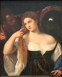 Frau mit Spiegel von Titian