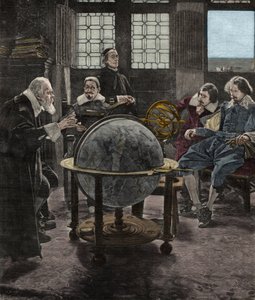 John Milton (1608-1674) besucht Galileo Galilei (Galilei) in seinem Gefängnis der Inquisition in Arcetri, in der Nähe von Florenz, im Jahr 1640. Gravur aus dem 19. Jahrhundert nach einem Gemälde von T. Lessi