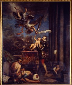 Philipp II. nach dem Sieg von Lepanto (1571) bietet dem Himmel Prinz Don Ferdinand an von Tiziano Vecelli