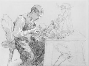 Studie eines Jungen, der ein Kruzifix schnitzt, ca. 1908 von Toby E Rosenthal