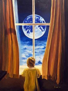 Kind schaut Mond von Tom Blood