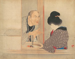 Eine schimpfende Ochiyo, Illustration aus dem Bugei Kurabu Literaturclub von Tomioka Eisen