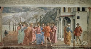 Tributgeld - Le paiment du tribut (Il tributo) - Fresko von Tommaso di ser Giovanni di Mone Cassai genannt Masaccio (1401-1428) von Tommaso Masaccio