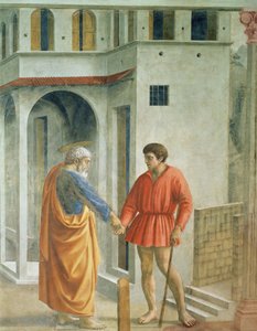 Zinsgroschen St. Peter zahlt den Zöllner - Detail, ca. 1427 Fresko von Tommaso Masaccio