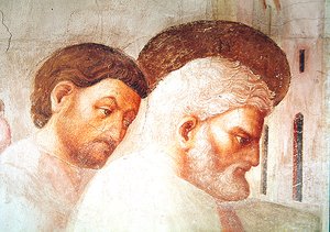 Detail des Kopfes von St. Peter, aus der Auferweckung der Tabitha, ca. 1427 von Tommaso Masolino da Panicale