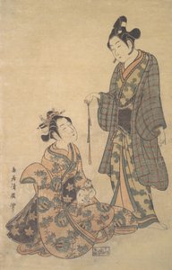 Sitzende Frau, die eine Katze hält, ca. 1755 von Torii Kiyohiro