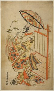 Der Schauspieler Sanogawa Mangiku I als Sanada, die Tochter des Spinners Itoya, im Stück "Hiragana Yomeiri Izu Nikki," aufgeführt im Nakamura Theater im elften Monat, 1718 von Torii Kiyomasu II
