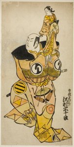Der Schauspieler Sawamura Sojuro I als Usami no Saburo im Stück "Yukun Yoroi Soga," aufgeführt im Nakamura Theater im ersten Monat, 1736