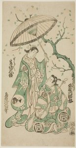 Die Schauspieler Sanogawa Ichimatsu I als Soga no Goro und Ikushima Daikichi II als Kewaizaka no Shosho im Stück "Monzukushi Nagoya Soga," aufgeführt im Ichimura Theater im ersten Monat, 1748 von Torii Kiyomasu II