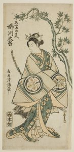 Der Schauspieler Anegawa Daikichi als Ayame no Mae im Stück "Miyo no Hana Yunzei Kagami," aufgeführt im Morita Theater im elften Monat, 1760 von Torii Kiyomitsu I