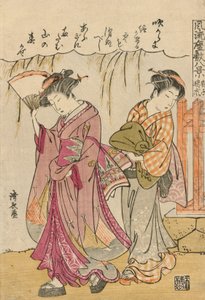 Ein Fächer, der einen verstreuten Sturm andeutet von Torii Kiyonaga