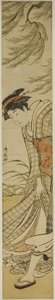 Kurtisane unter einem Weidenbaum an einem windigen Tag von Torii Kiyonaga