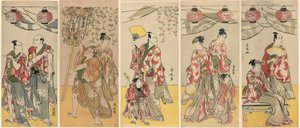 Elf Schauspieler feiern das Fest des Schreins der Soga-Brüder von Torii Kiyonaga