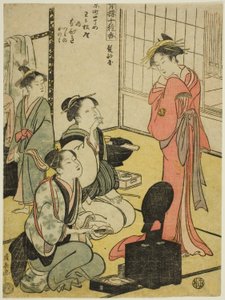 Frisiersalon (Kamibeya), aus der Serie "Zehn Arten von Weihrauch in den Vergnügungsvierteln (Seiro jisshu ko)" von Torii Kiyonaga
