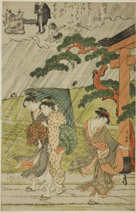 Plötzlicher Regenschauer am Mimeguri-Schrein von Torii Kiyonaga