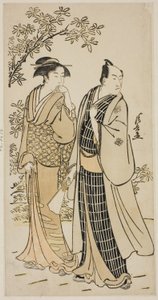 Der Schauspieler Ichikawa Monnosuke II und seine Frau, aus einer unbetitelten Serie von Drucken, die Schauspieler im Privatleben zeigen von Torii Kiyonaga