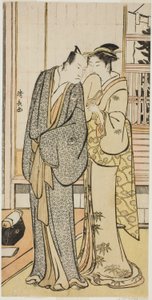 Der Schauspieler Ichikawa Yaozo III mit einer Geisha, aus einer unbetitelten Serie von Drucken, die Schauspieler im Privatleben zeigen von Torii Kiyonaga