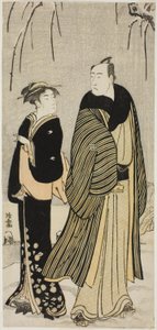 Der Schauspieler Matsumoto Koshiro IV und eine Geisha, aus einer unbetitelten Serie von Drucken, die Schauspieler im Privatleben zeigen von Torii Kiyonaga