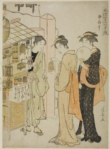 Der sechste Monat, aus der Serie "Modische monatliche Besuche heiliger Orte in den vier Jahreszeiten" von Torii Kiyonaga