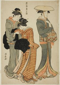 Zwei Frauen und eine Magd, aus der Serie "Ein Brokat östlicher Sitten (Fuzoku Azuma no nishiki)" von Torii Kiyonaga