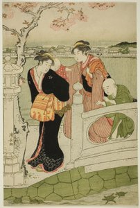 Frauen und Kinder auf dem Damm am Shinobazu-Teich von Torii Kiyonaga