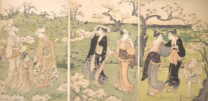 Junge Damen betrachten Kirschblüten in Asukayama von Torii Kiyonaga