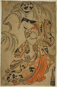 Der Schauspieler Uemura Kichisaburo als die dritte Prinzessin im Stück "Wakoku Gosuiden," aufgeführt im Morita-Theater im dritten Monat