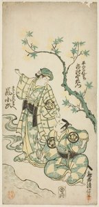 Die Schauspieler Ichimura Uzaemon VIII als Taira no Koremochi und Arashi Koroku als Makomo no Mae im Stück "Shusse Momijigari," aufgeführt im Ichimura Theater im elften Monat, 1747 von Torii Kiyonobu II