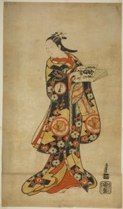Der Schauspieler Sanjo Kantaro II als Oshichi im Stück "Nanakusa Fukki Soga," aufgeführt im Ichimura Theater im ersten Monat, 1718 von Torii Kiyonobu I