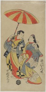 Nakamura Shichisaburo als Chihara Sakonnosuke und Hayakawa Hatsuse als die Kurtisane Okuni, August 1702 von Torii Kiyonobu I Torii Kiyonobu I