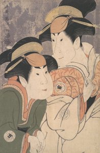 Segawa Tomisaburo II und Nakamura Manyo als Yadorigi und ihre Magd Wakakusa im Stück Han...