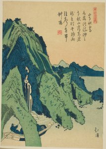 Klarer Herbsthimmel über einem Bergtempel, aus der Serie "Bilderbuch chinesischer Gedichte" von Totoya Hokkei