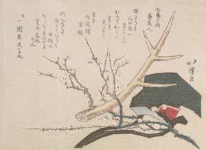 Hut, Hirschhorn und Pflaumenzweig, Darstellung von Jurojin, dem Gott des Lebens, 19. Jahrhundert von Totoya Hokkei