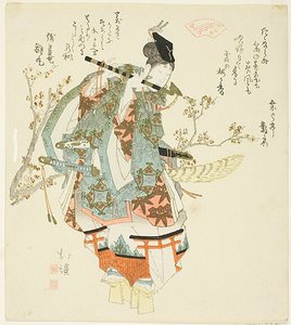 Minamoto no Yoshitsune (Ushiwaka Maru) spielt Flöte von Totoya Hokkei
